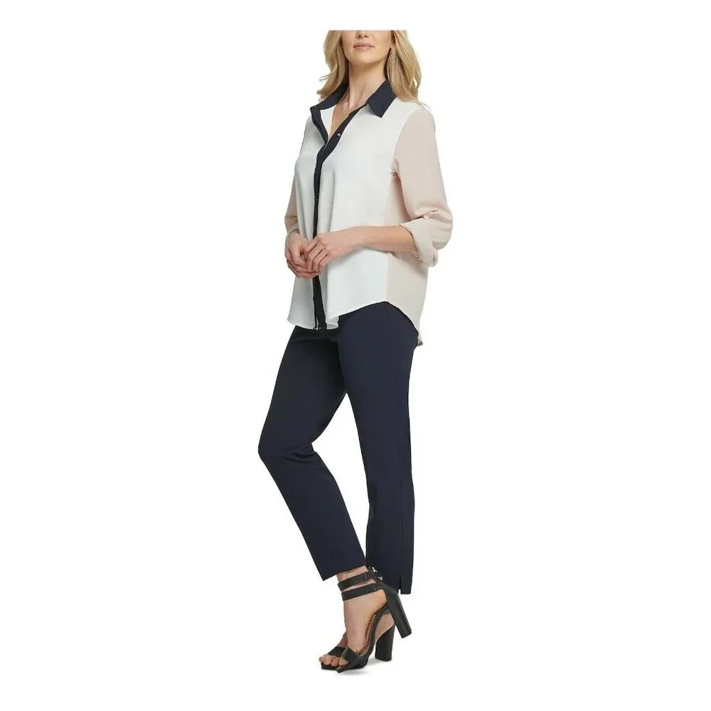 DKNY Color Block Long Sleeve Button Down Blouse - Size XL - Picture 3 of 4